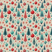 Retro Trees Gift Wrap, Mid-Century Modern Christmas Wrapping Paper, Vintage Red Teal Wrapping Paper, Nostalgic Xmas Gift Wrap