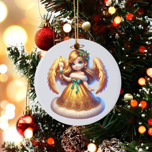 Adorable Christmas Angel Ornament, Candle Holding Angel Ornament, Ceramic Angel Holiday Ornament, Festive Angel Tree Decor, C