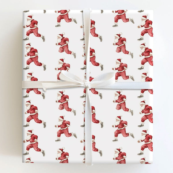 Jogging Claus Gift Wrap, Running Santa Christmas Wrapping Paper, Watercolor Runner Wrapping Paper, Humorous Holiday Fitness W
