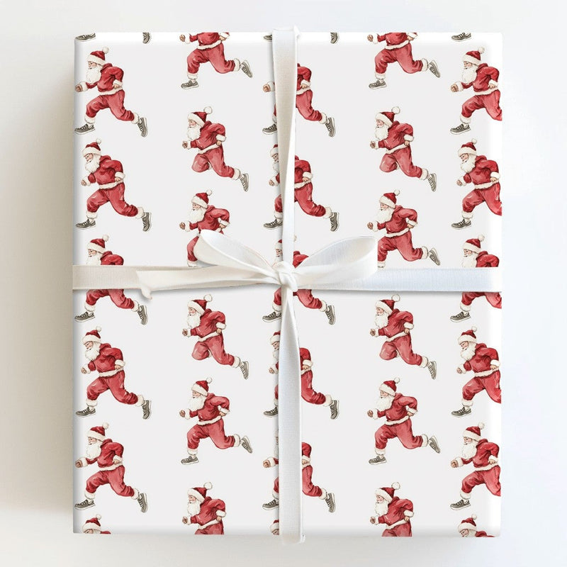 Jogging Claus Gift Wrap, Running Santa Christmas Wrapping Paper, Watercolor Runner Wrapping Paper, Humorous Holiday Fitness Wrapping Paper