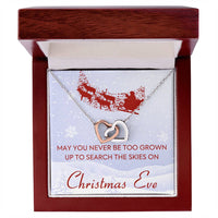 Cubic Zirconia Two Heart Pendant, Christmas Eve Interlocking Hearts Necklace, Surgical Steel Holiday Jewelry