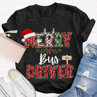 Custom Santa Hat Holiday Graphic Tee, Personalized Bus Driver Christmas T-Shirt, Merry Christmas Driver Shirt, Adorable Xmas School Bus Tee