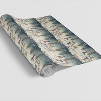 Christmas Reindeer Gift Wrap Roll, Vintage Santa Wrapping Paper, Holiday Winter Scene Present Paper, Retro Xmas Gift Wrap, Festive Paper