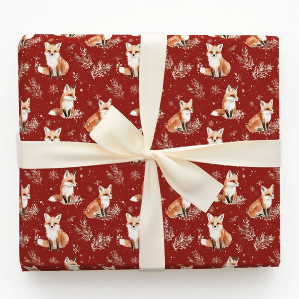 Watercolor Woodland Animal Gift Wrap, Winter Fox Wrapping Paper, Christmas Fox Holiday Paper, Red Fox Present Wrap, Adorable 
