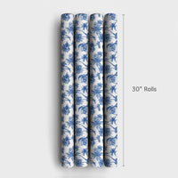 Coastal Blue Toile Christmas Gift Wrap, Tropical Santa Wrapping Paper, Beach Holiday Present Paper, Coastal Christmas Wrapping Paper Roll