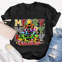 Colored Pencil Tree Holiday Graphic Tee, Christmas Teacher T-Shirt, Festive Teacher Shirt, Winter Break Elementary Educator Apparel