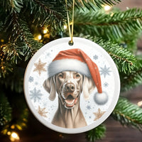 Santa Hat Dog Ornament, Weimaraner Christmas Ornament, Adorable Canine Ceramic Ornament, Pet Lover Keepsake, Holiday Tree Decoration