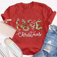 Festive Holiday Love Graphic Tee, Christmas Polka Dot Love Letters Shirt, Adorable Xmas Typography T-Shirt, Womens Christmas Present