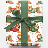 Running Dog Sweater Christmas Gift Wrap, Watercolor Shiba Inu Wrapping Paper, Puppy Holiday Wrapping Paper, Adorable Dog Lover Xmas Gift Wrap