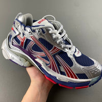 Low Top Sneakers, Blue Red Silver Colorway, Lace Up Design, Casual Gift for Sneaker Fans