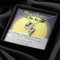 Interlocking CZ Heart Pendant, Double Hearts Necklace for Girlfriend, 14K White Gold Finish Jewelry, Romantic Christmas Present, Love Keepsake