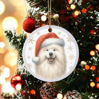 Santa Hat Fluffy Puppy Ornament, Samoyed Dog Christmas Ornament, Festive Dog Lover Ceramic Ornament, Xmas Tree Hanging Decor, Holiday Present