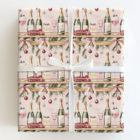 Feliz Navidad Champagne Gift Wrap, Christmas Bar Cart Wrapping Paper, Pink Holiday Cocktail Wrapping Paper, Festive Party Gift Wrap