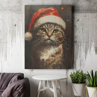 Tabby in Santa Hat Canvas, Painterly Christmas Cat Canvas, Holiday Kitten Wall Art, Festive Pet Lover Canvas Print, Winter Home Decor Present