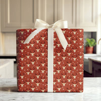 Cartoon Deer Holiday Gift Wrap, Adorable Reindeer Wrapping Paper, Red Christmas Wrapping Paper, Festive Star Gift Wrap Roll, Xmas Present Paper