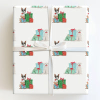 Adorable Puppy Christmas Wrapping Paper, Watercolor Dog Wrapping Paper, Pet Lover Holiday Wrapping Paper Roll, Festive Xmas Present Gift Wrap