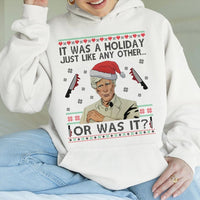 Humorous Murder Mystery Holiday Sweatshirt, True Crime Ugly Christmas Hoodie, Serial Killer Christmas Pullover, Comfy True Crime Hooded Sweater