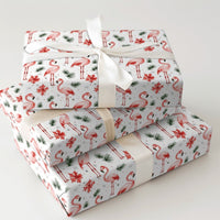 Flamingo Poinsettia Gift Wrap, Tropical Christmas Wrapping Paper, Pink Flamingo Holiday Wrapping Paper, Festive Winter Gift Wrap Roll