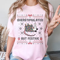 Humorous Possum Christmas T-Shirt, Overstimulated but Festive Opossum T-Shirt, Ugly Sweater Style Opossum T-Shirt, Holiday Animal Lover Present