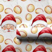 Baseball Christmas Gift Wrap, Watercolor Baseball Santa Wrapping Paper, Santa Head Holiday Wrapping Paper, Baseball Player Xmas Gift Wrap