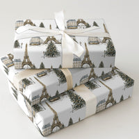 Snowy Eiffel Tower Gift Wrap, Paris Christmas Wrapping Paper, French Cityscape Holiday Wrapping Paper, Francophile Gift Wrapping Paper