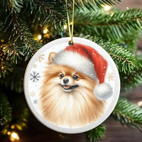 Adorable Pomeranian Santa Hat Ornament, Pomeranian Christmas Ornament, Ceramic Dog Tree Ornament, Festive Puppy Keepsake, Dog Lover Holiday Present
