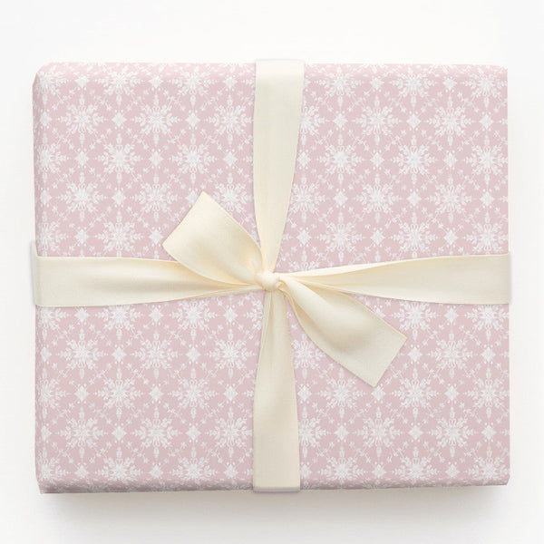 Lace Winter Holiday Gift Wrap, Pink Snowflake Wrapping Paper, Pastel Christmas Wrapping Paper, Festive Snowflake Present Pape
