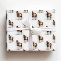 Equestrian Holiday Gift Wrap, Clydesdale Horse Christmas Wrapping Paper, Watercolor Draft Horse Wrapping Paper, Winter Farm Present Wrap