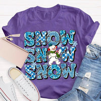 Snowflake Snowman Graphic Tee, Let It Snow Christmas T-Shirt, Adorable Winter Holiday Shirt, Festive Xmas Snowmen Tee, Winter Season Family Present