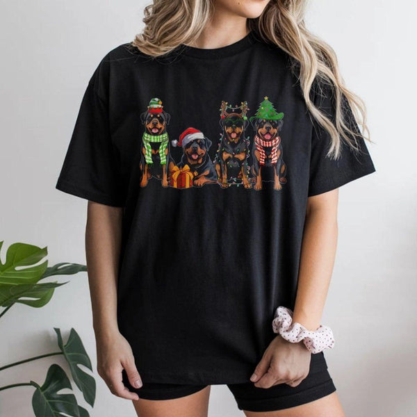 Festive Dog Lover Holiday Shirt, Rottweiler Christmas T-Shirt, Adorable Rottweiler Graphic Tee, Xmas Pet Dog T-Shirt, Dog Mom