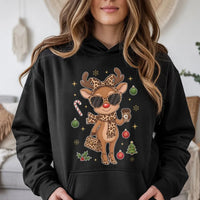 Leopard Print Christmas Hoodie, Boujee Reindeer Hoodie, Adorable Holiday Reindeer Hoodie, Festive Winter Sweatshirt, Xmas Present for Her