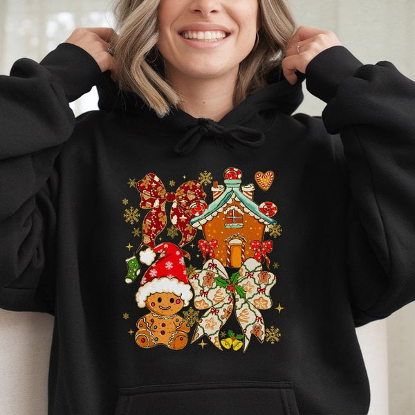 Adorable Gingerbread House Holiday Hooded Sweatshirt, Gingerbread Man Christmas Hoodie, Comfy Xmas Cookie Pullover, Sweet Win
