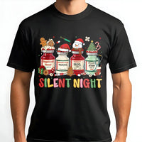 Medical Holiday Vials Nurse Shirt, Silent Night Christmas Nurse T-Shirt, Humorous ICU Nurse Christmas Tee, Healthcare Worker Graphic T-Shirt