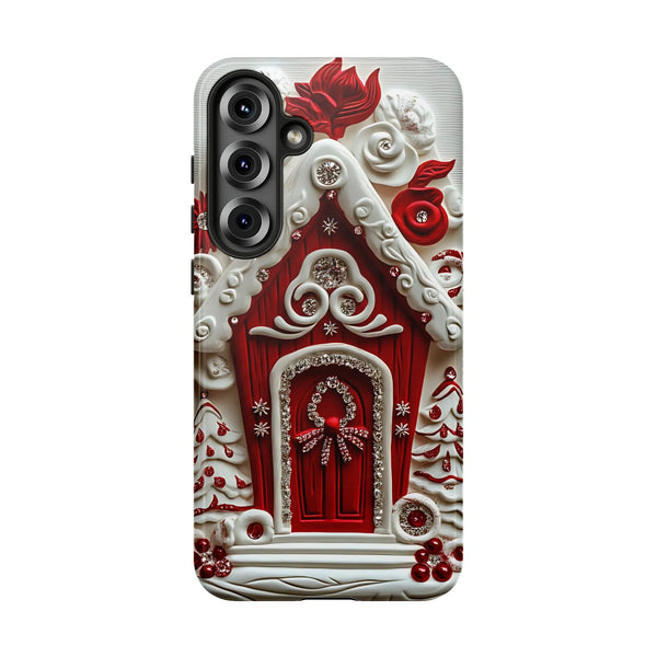 Festive Holiday Pattern Phone Cover, Christmas Gingerbread House Phone Case, Adorable Xmas Cookie Samsung Galaxy Case, Winter