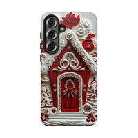 Festive Holiday Pattern Phone Cover, Christmas Gingerbread House Phone Case, Adorable Xmas Cookie Samsung Galaxy Case, Winter Phone Case Present