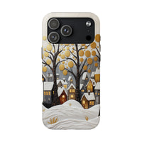 Snowy Town Golden Trees Holiday Case, Winter Village Phone Case iPhone, Comfy Christmas Tough Phone Case, Winter Wonderland Phone Cover