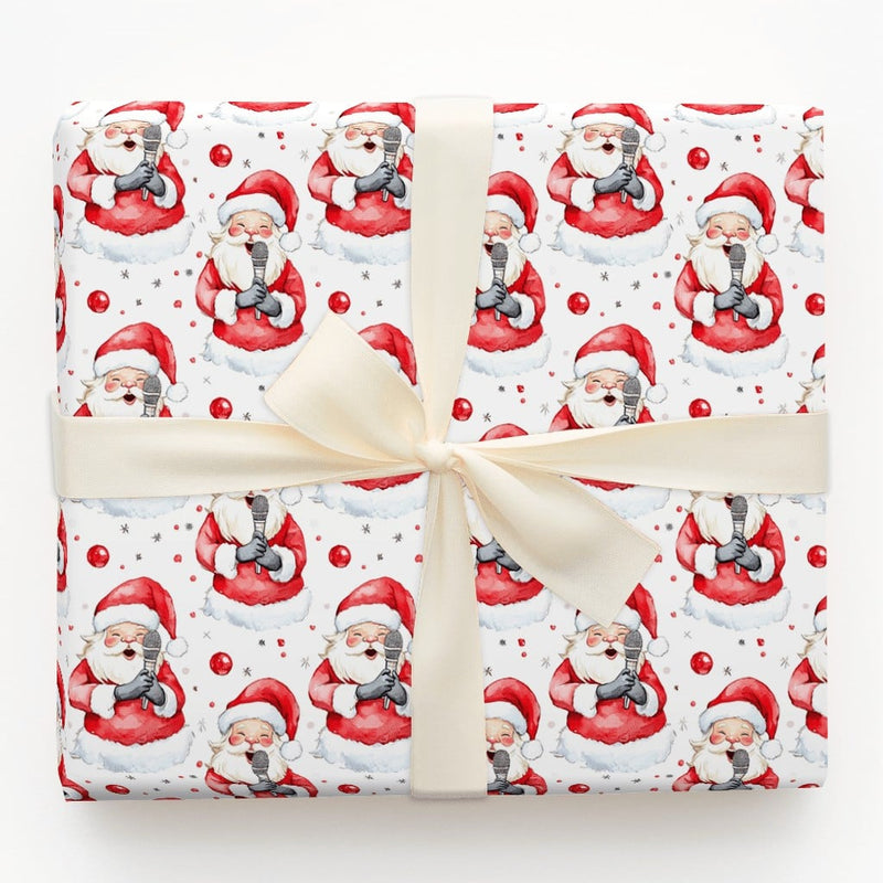 Whimsical Holiday Music Gift Wrap, Singing Santa Christmas Carol Wrapping Paper, Festive Red Bauble Gift Wrapping Paper, Xmas Roll Gift Wrap