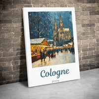 Germany Cathedral Canvas Print, Cologne Christmas Market Canvas Art, Winter Oil Painting Wall Canvas, European Travel Decor, Holiday Present