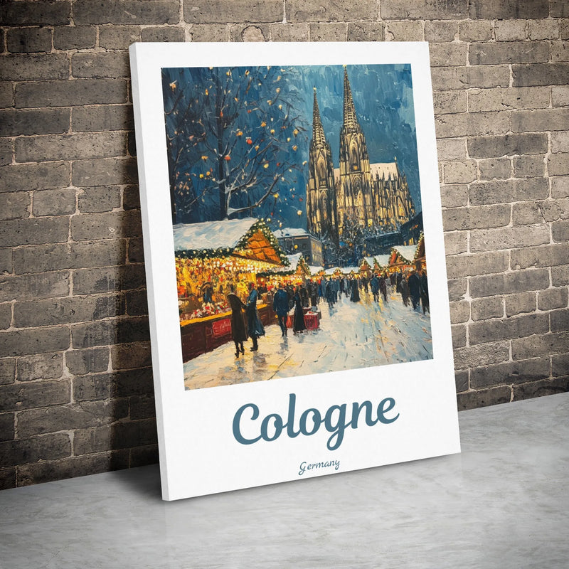 Germany Cathedral Canvas Print, Cologne Christmas Market Canvas Art, Winter Oil Painting Wall Canvas, European Travel Decor, Holiday Present