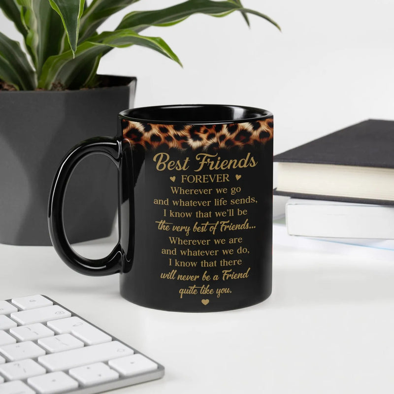 Gold Aesthetic Friendship Ceramic Mug, Best Friends Forever Leopard Print Mug, Soul Sister Coffee Mug, Birthday Christmas Present for BFF Women