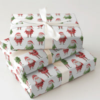 Adorable Christmas Gift Wrap, Watercolor Santa and Elf Wrapping Paper, Holiday Present Wrap, Whimsical Xmas Wrapping Paper, Festive Gift Wrap