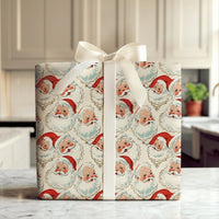 Retro Christmas Gift Wrap, Vintage Santa Claus Faces Wrapping Paper, Classic Holiday Wrapping Paper, Nostalgic Santa Present Paper Roll