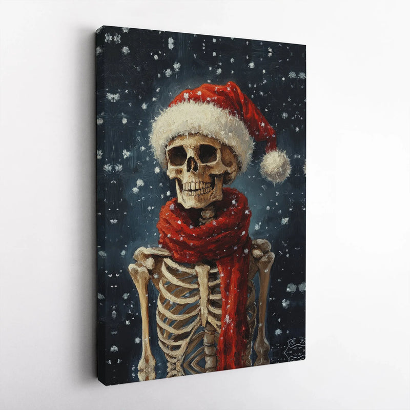 Santa Hat Holiday Canvas Wall Art, Christmas Skeleton Canvas Print, Gothic Xmas Wall Art Canvas, Spooky Winter Artwork, Creepy Holiday Present