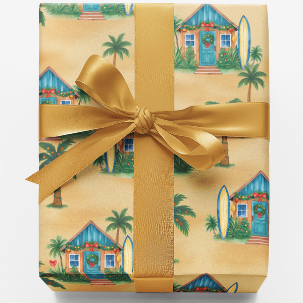 Surfboard Holiday Gift Wrap, Coastal Christmas Wrapping Paper, Beach House Wrapping Paper, Ocean Present Paper, Tropical Xmas