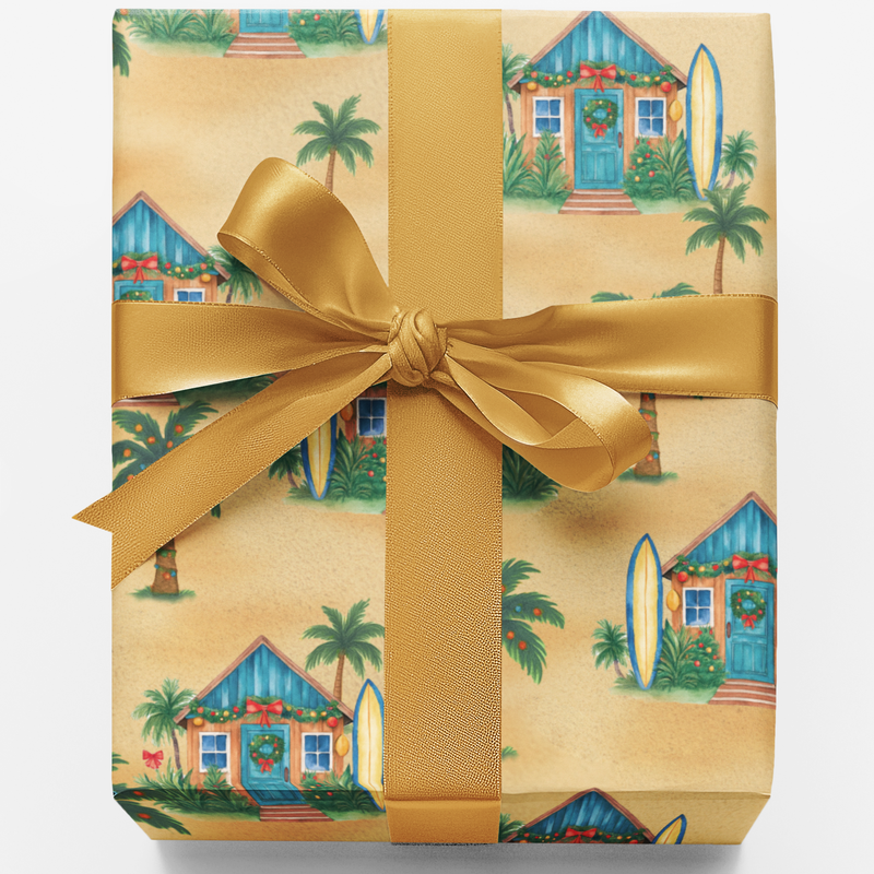 Surfboard Holiday Gift Wrap, Coastal Christmas Wrapping Paper, Beach House Wrapping Paper, Ocean Present Paper, Tropical Xmas Wrapping Paper