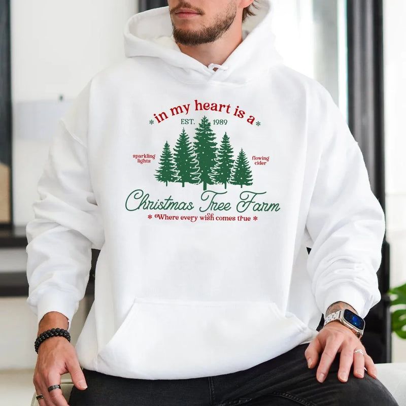 In My Heart Est 1989 Graphic Sweatshirt, Christmas Tree Farm Hoodie, Retro Holiday Tree Hoodie, Comfy Winter Hooded Sweatshirt