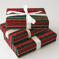 Christmas Stripe Gift Wrap, Red Green Striped Snowflake Wrapping Paper, Traditional Holiday Wrapping Paper, Winter Present Gift Wrap Roll