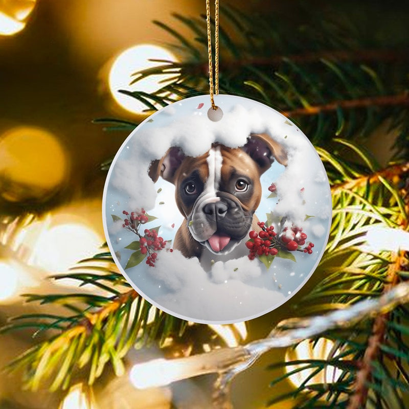 Adorable Puppy in Snow Ornament, Boxer Dog Christmas Ornament, Ceramic Boxer Tree Ornament, Winter Dog Lover Keepsake, Holiday Pet Present