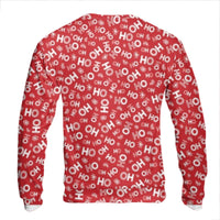 Red All Over Print Holiday Sweatshirt, Ho Ho Christmas Sweatshirt, Festive Xmas Pattern Sweatshirt, Ugly Christmas Party Crewneck Pullover