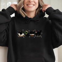 Festive Holiday Kitten Hooded Sweatshirt, Christmas Black Cat Hoodie, Adorable Winter Black Cat Sweater, Comfy Christmas Cat Pullover Hoodie